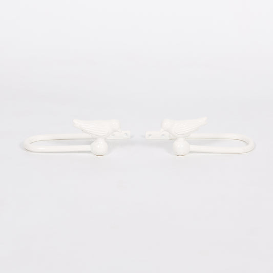 White Cast Iron Decorative Bird Curtain Holder Set