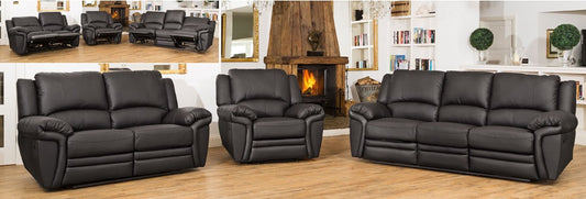Large Commercial Grade Leather Recliner Sofa Available in black, brown, cream, or grey. - CasaFenix