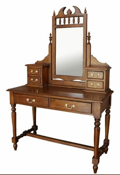 Gothic Style Solid Mahogany 6 Drawer Dressing Table + Mirror - CasaFenix