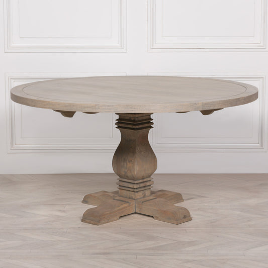 Rustic Wooden Round Pedestal Dining Table