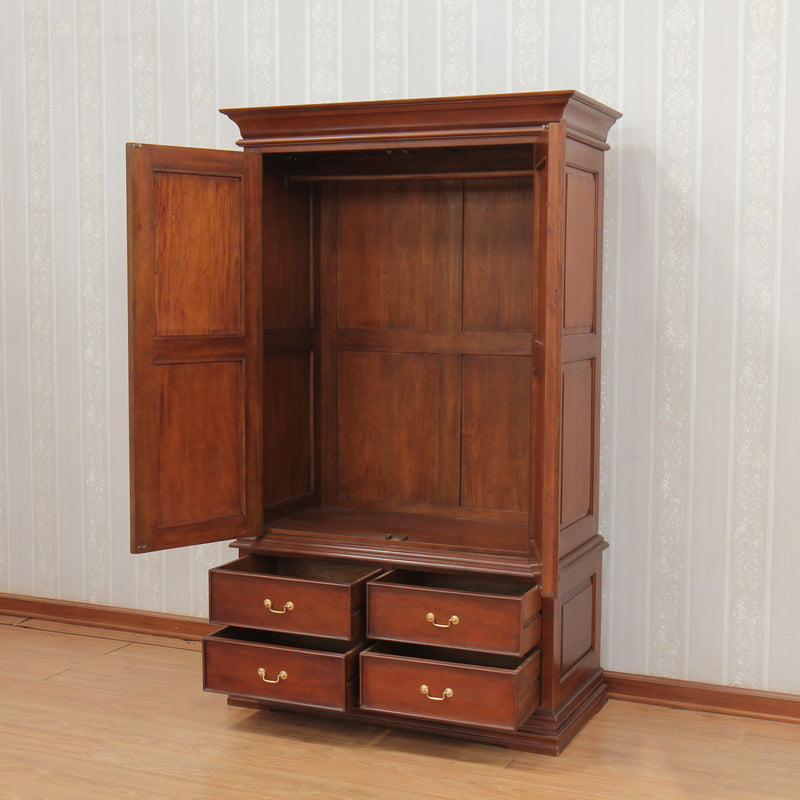 Sleigh French 2 Door 4 Drawer Armoire Double Wardrobe Solid Mahogany - CasaFenix