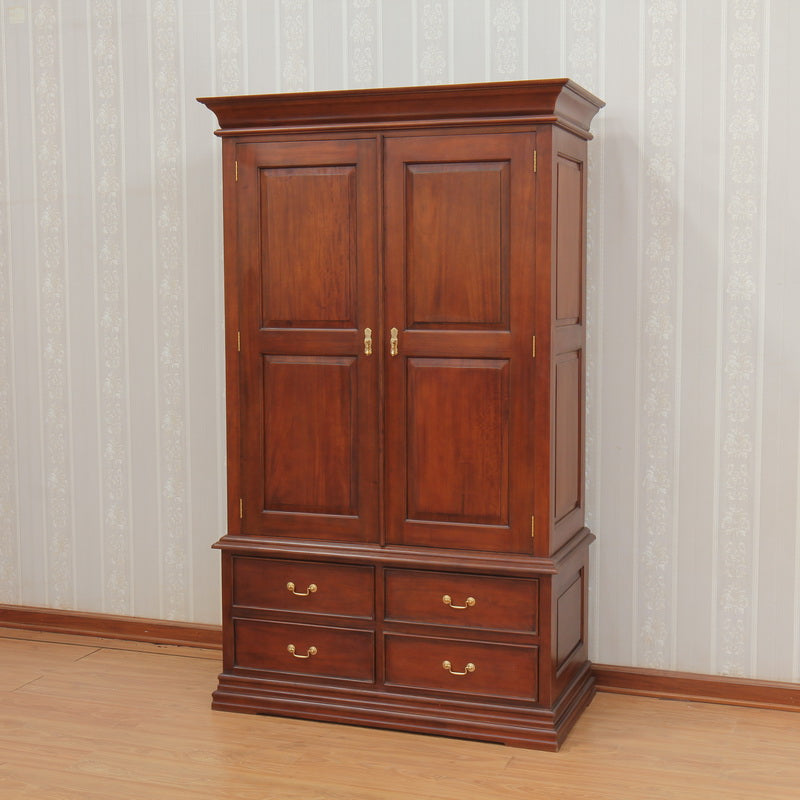 Sleigh French 2 Door 4 Drawer Armoire Double Wardrobe Solid Mahogany - CasaFenix