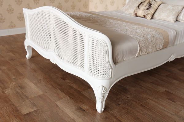 Elegant French Style Solid Mahogany & Rattan Bed - CasaFenix