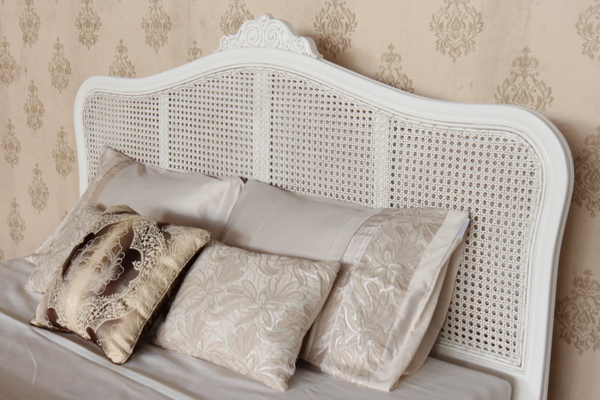 Elegant French Style Solid Mahogany & Rattan Bed - CasaFenix