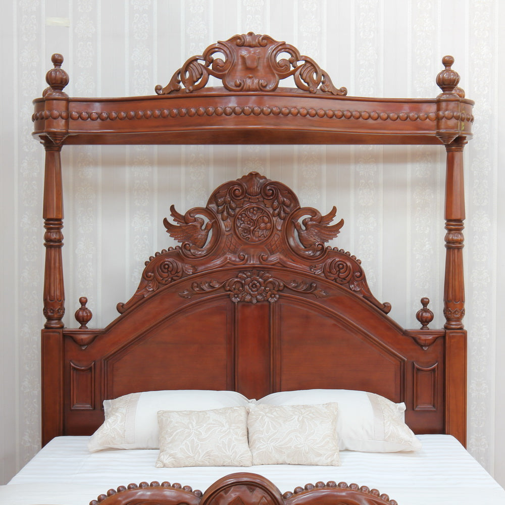 Half Tester Victorian Style Solid Mahogany Bed With Canopy - CasaFenix