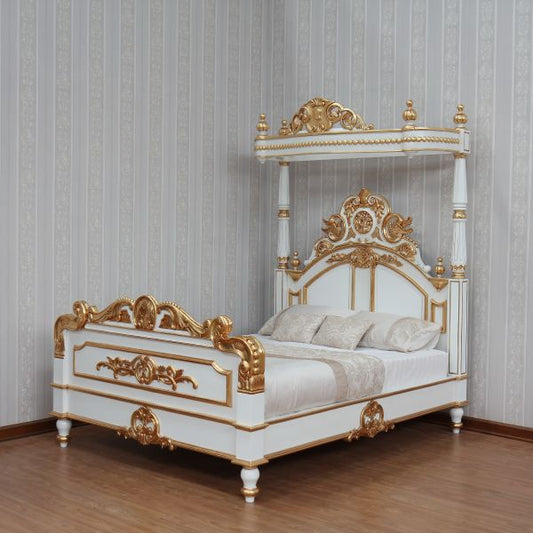Half Tester Victorian Style Solid Mahogany Bed - CasaFenix