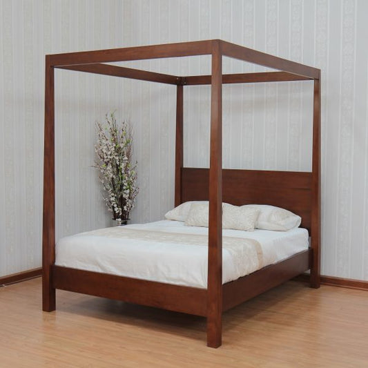 Modern Minimalist Solid Mahogany Four Poster Bed - CasaFenix
