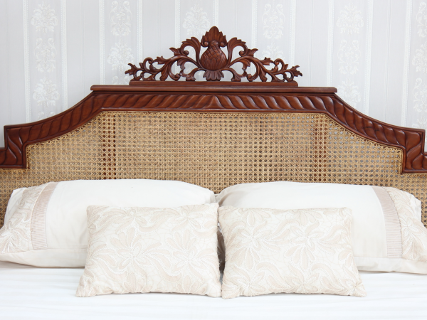French Rattan Solid Mahogany Four Poster Bed - CasaFenix