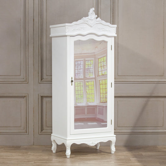 French White Single Door Armoire with Mirrored Door