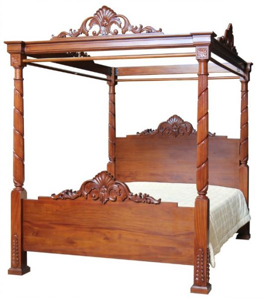 Regent Solid Mahogany Four Poster Bed - CasaFenix