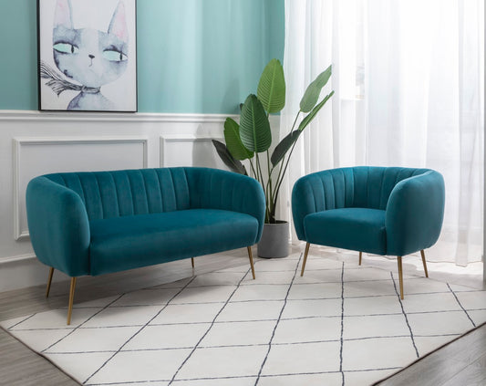 Commercial Grade Velvet Suite. Sofa Available in black, dark blue, green, grey, light blue, mint, orange, pink, teal, or yellow - CasaFenix