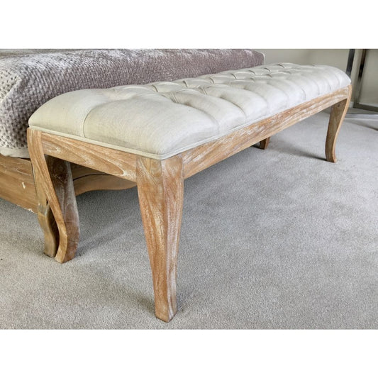 Sophia French Upholstered End of Bed Bench Weathered Teak - CasaFenix